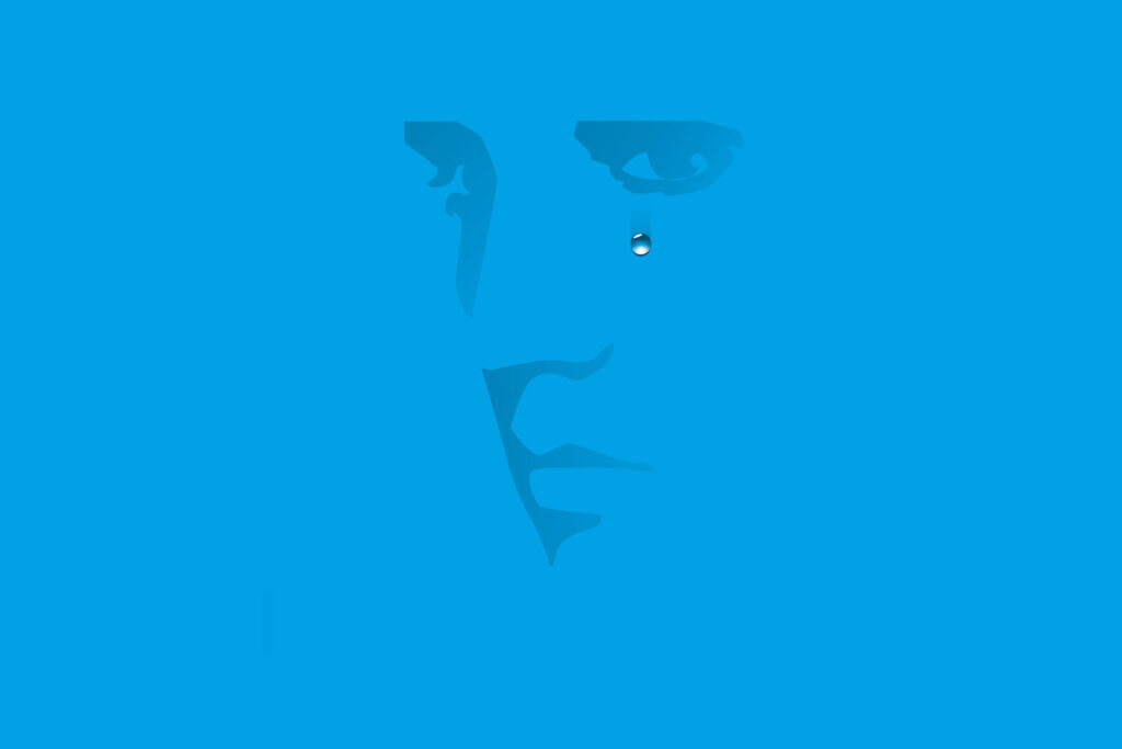 Die Illustration zeigt sehr vereinfacht einen Mann mit einer Träne unter einem Auge.