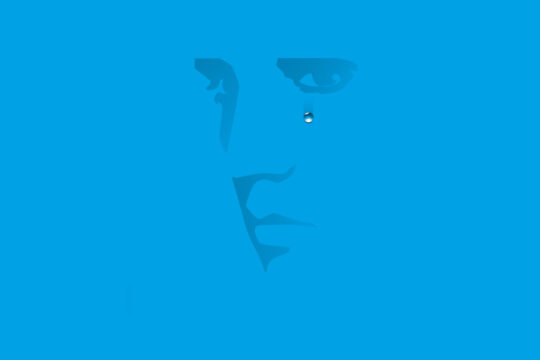 Die Illustration zeigt sehr vereinfacht einen Mann mit einer Träne unter einem Auge.