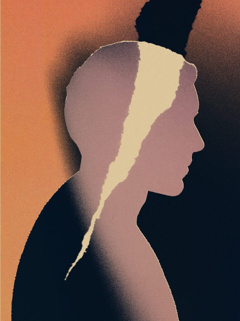 Psychisch kranke Menschen: Ein illustrierter Mensch mit einem Riss im Kopf.